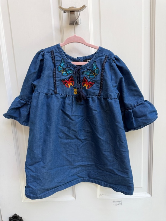 Dollhouse Other - Dollhouse Girls 4 Denim-Blue Embroidered Butterfly Tunic Long Sleeve Blouse Top